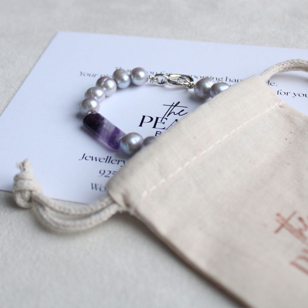 Tide 8mm Grey Pearl Bracelet - Amethyst