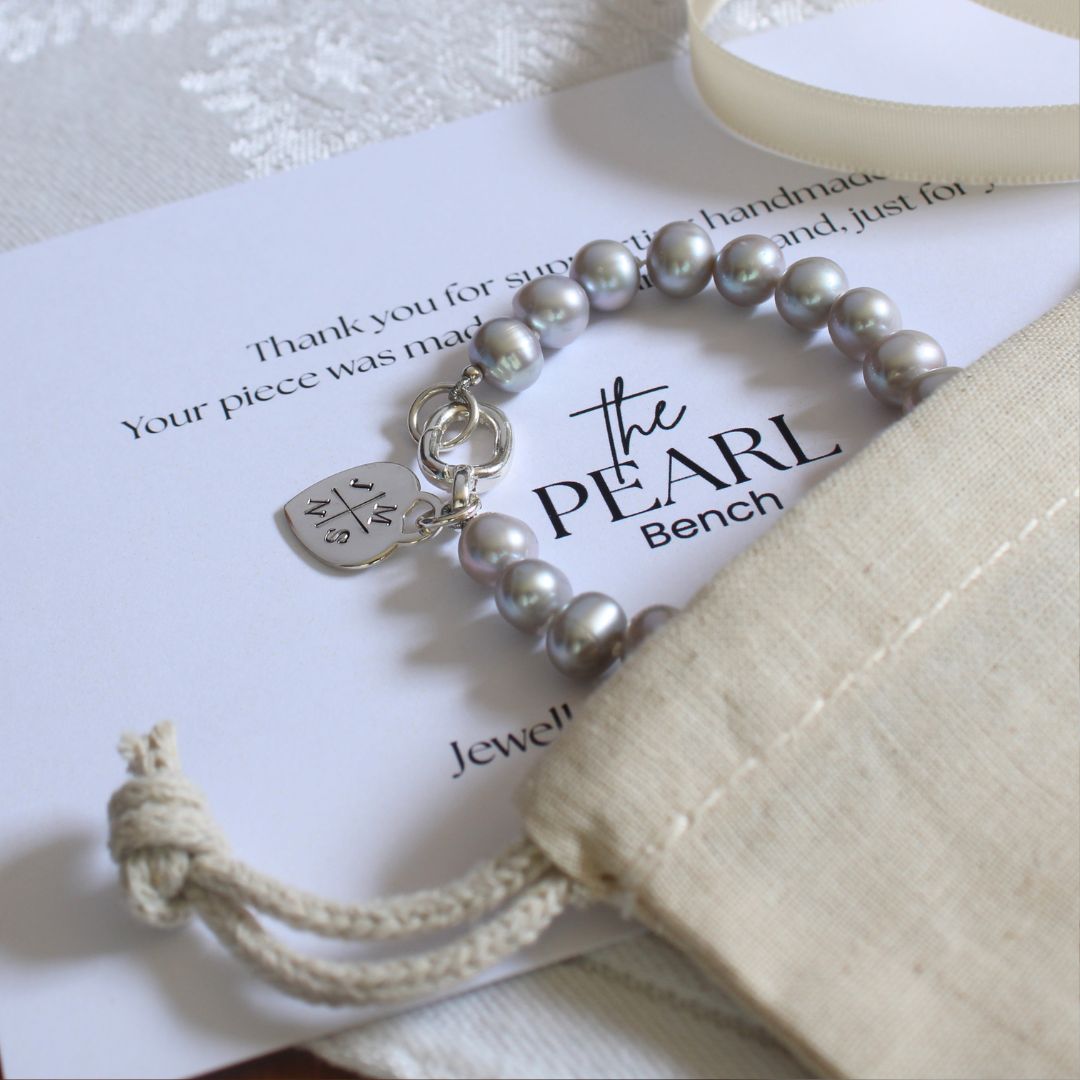 Tide 7mm Grey Pearl Bracelet - Cross My Heart Charm