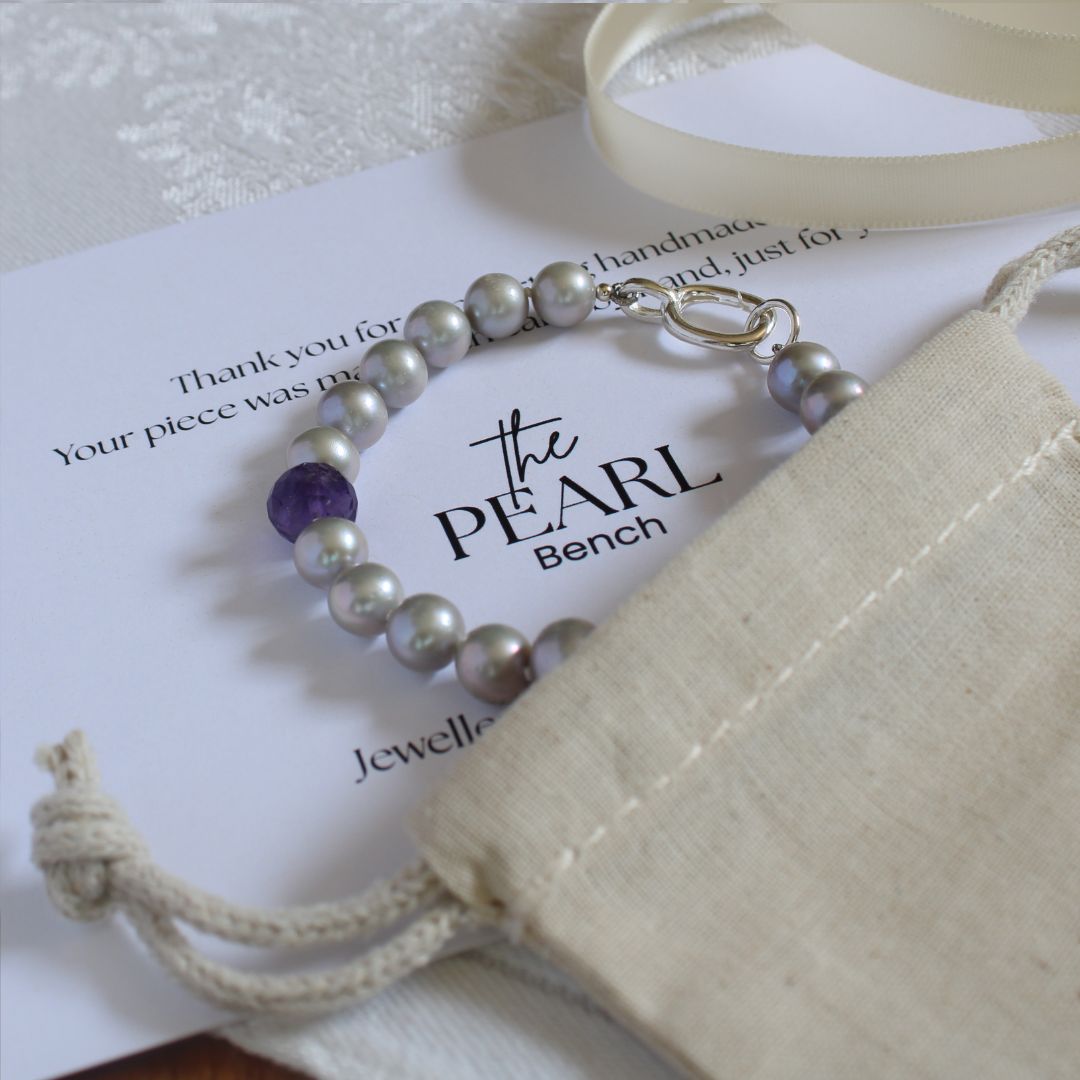 Tide 7mm Grey Pearl Bracelet - Amethyst