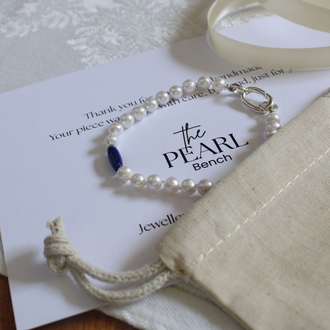 Drift 5mm White Pearl Bracelet - Lapis Lazuli