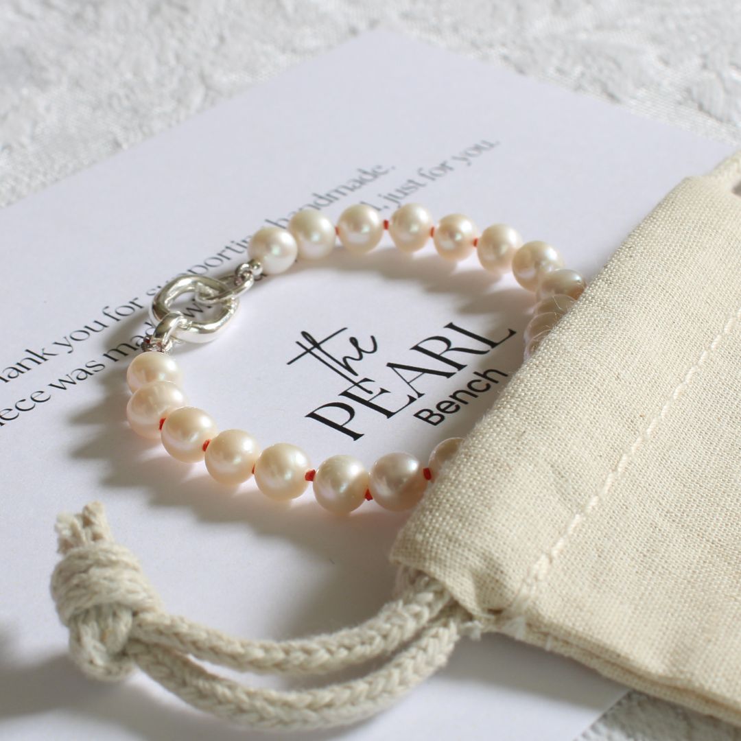 Drift 6mm White Pearl Bracelet | Coral Silk