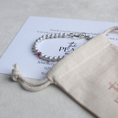 Tide 5mm Grey Pearl Bracelet - Rubellite