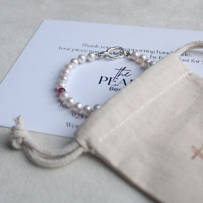 Drift 5mm White Pearl Bracelet - Rhodolite Garnet