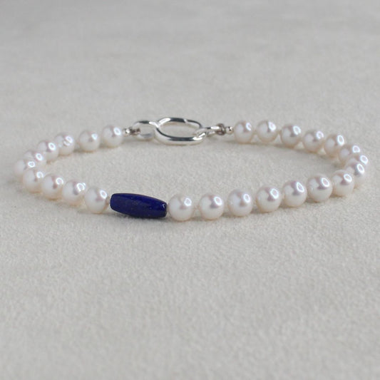 Drift 5mm White Pearl Bracelet - Lapis Lazuli