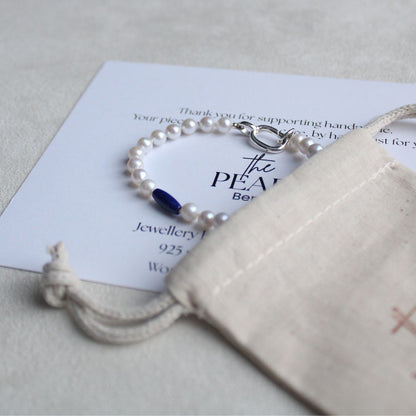 Drift 5mm White Pearl Bracelet - Lapis Lazuli