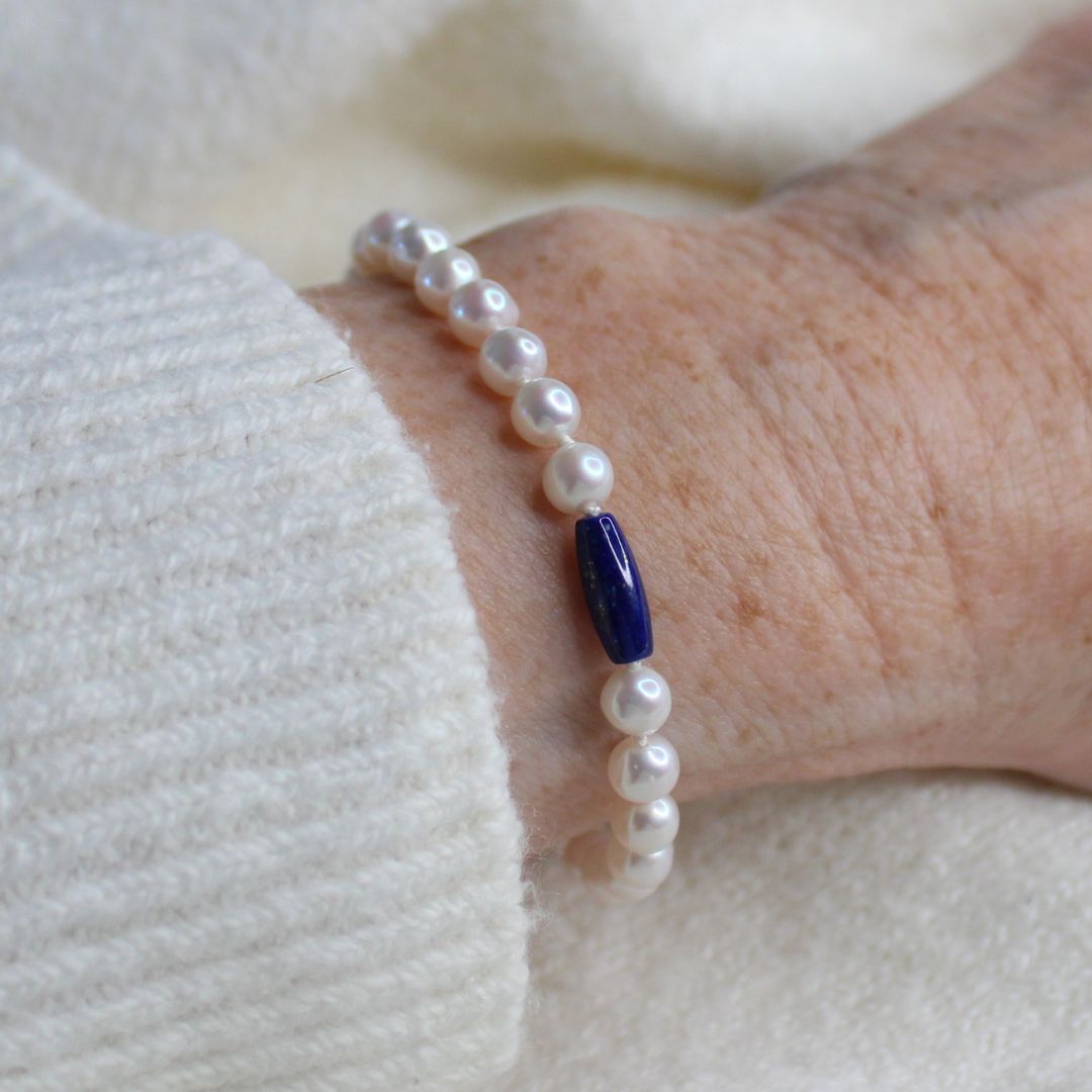Drift 5mm White Pearl Bracelet - Lapis Lazuli