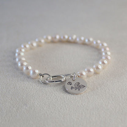 Drift 6mm White Pearl Bracelet - Birthflower & Initial Charm
