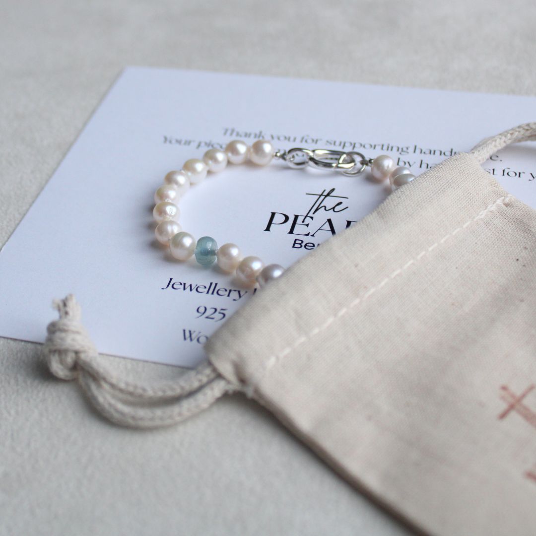 Drift 6mm White Pearl Bracelet - Aquamarine