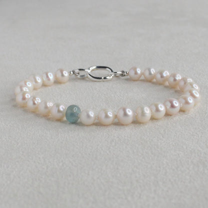 Drift 6mm White Pearl Bracelet - Aquamarine