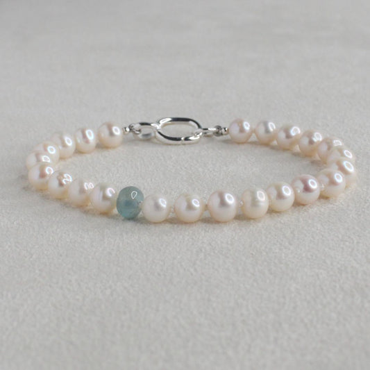 Drift 6mm White Pearl Bracelet - Aquamarine