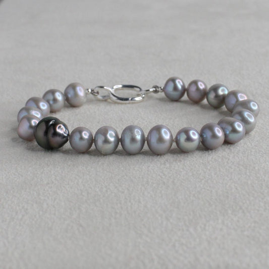 Tide 7mm Grey Pearl Bracelet - Tahitian Black Pearl