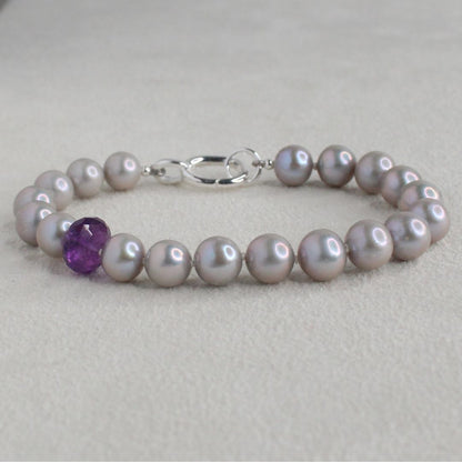 Tide 7mm Grey Pearl Bracelet - Amethyst