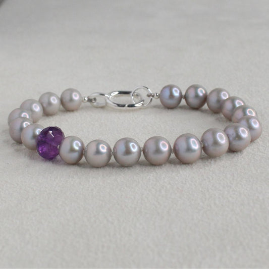 Tide 7mm Grey Pearl Bracelet - Amethyst