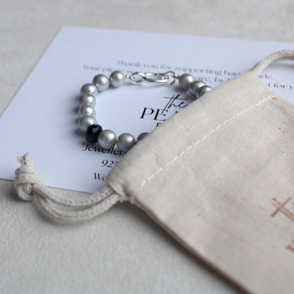 Tide 7mm Grey Pearl Bracelet - Black Onyx
