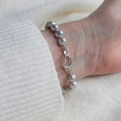 Tide 7mm Grey Pearl Bracelet - Black Onyx