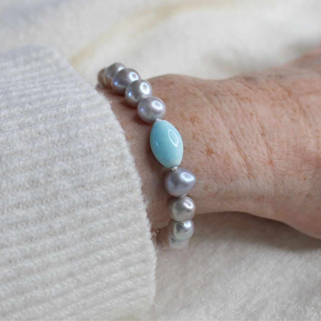 Tide 8mm Grey Pearl Bracelet - Aragonite