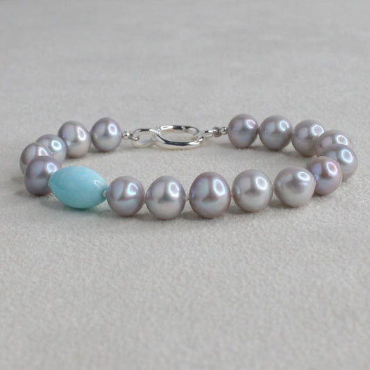 Tide 8mm Grey Pearl Bracelet - Aragonite