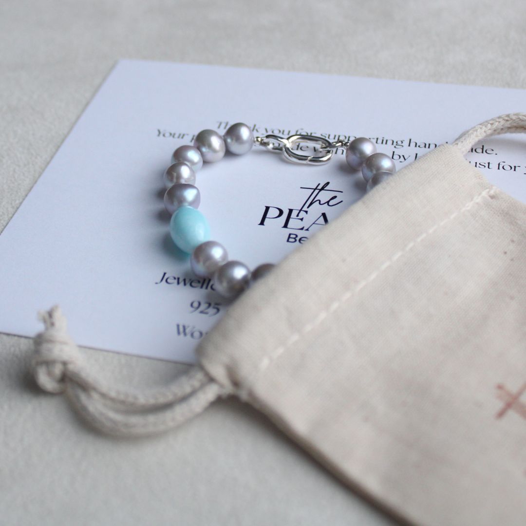 Tide 8mm Grey Pearl Bracelet - Aragonite