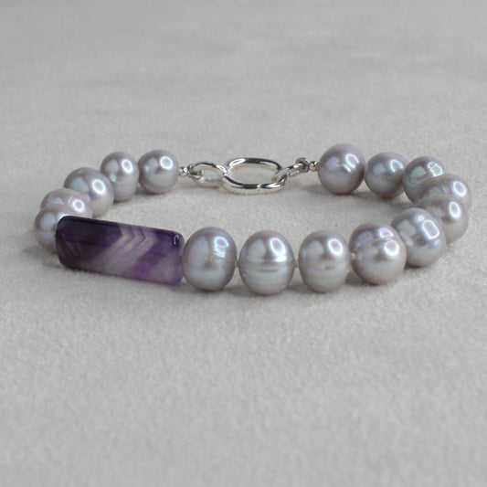 Tide 8mm Grey Pearl Bracelet - Amethyst