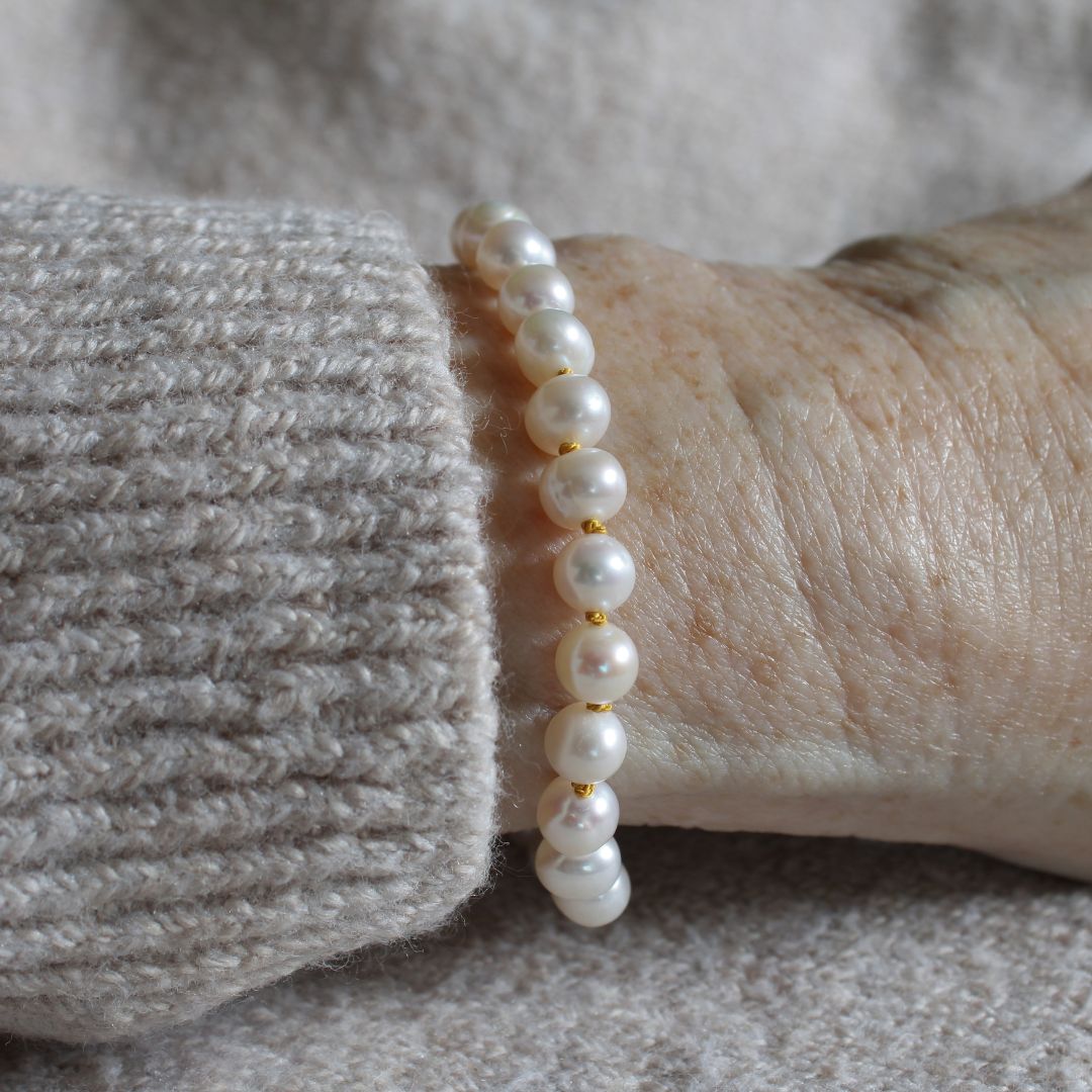 Drift 6mm White Pearl Bracelet | Citrine Silk