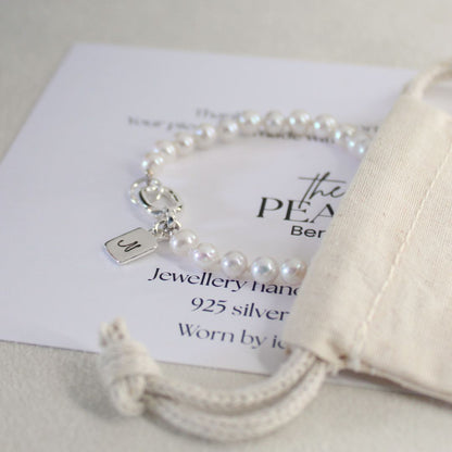Drift 5mm White Pearl Bracelet - Rectangle Initial Charm