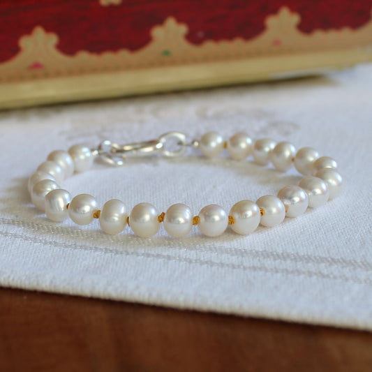 Drift 6mm White Pearl Bracelet | Citrine Silk