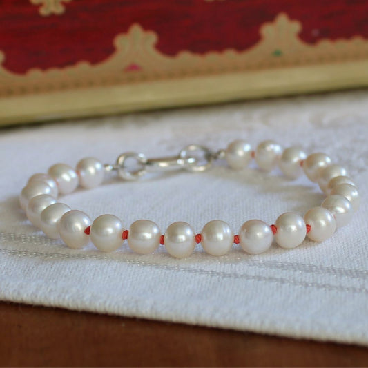 Drift 6mm White Pearl Bracelet | Coral Silk