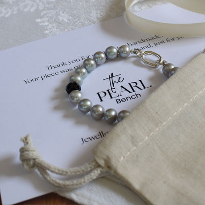 Tide 7mm Grey Pearl Bracelet - Black Onyx