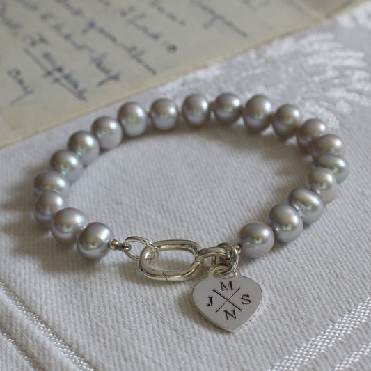 Tide 7mm Grey Pearl Bracelet - Cross My Heart Charm