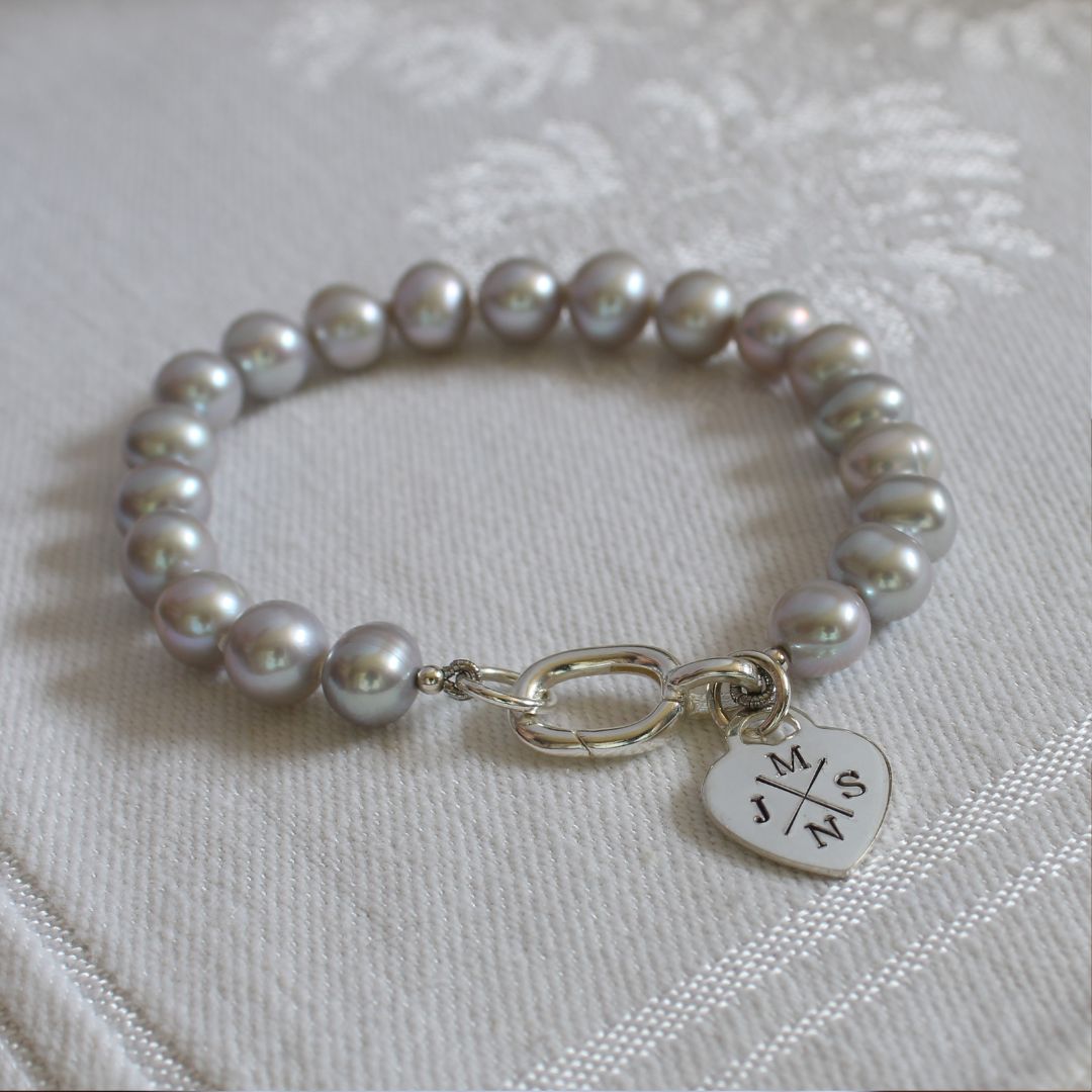 Tide 7mm Grey Pearl Bracelet - Cross My Heart Charm