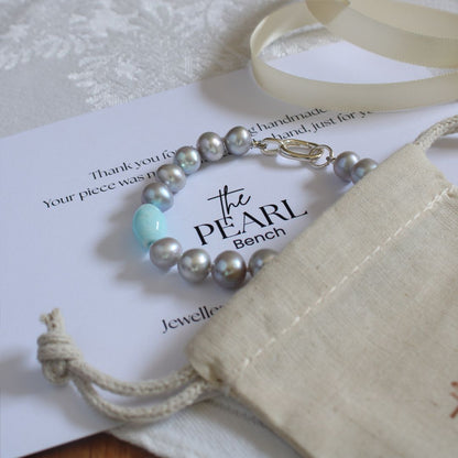 Tide 8mm Grey Pearl Bracelet - Aragonite