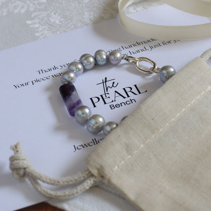 Tide 8mm Grey Pearl Bracelet - Amethyst
