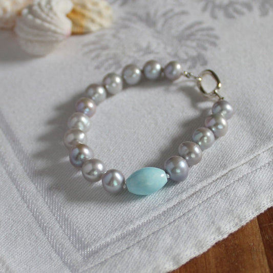 Tide 8mm Grey Pearl Bracelet - Aragonite