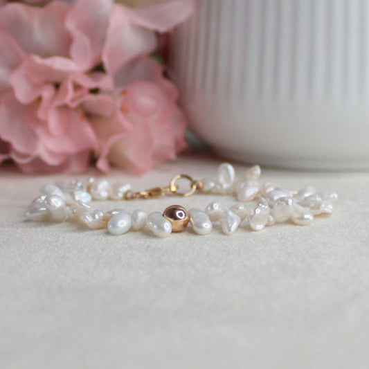 Keshi Pearl & Gold Bead Bracelet - Sunlit Drift
