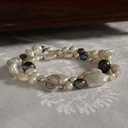 Mixed Pearl Necklace with Amethyst Silk