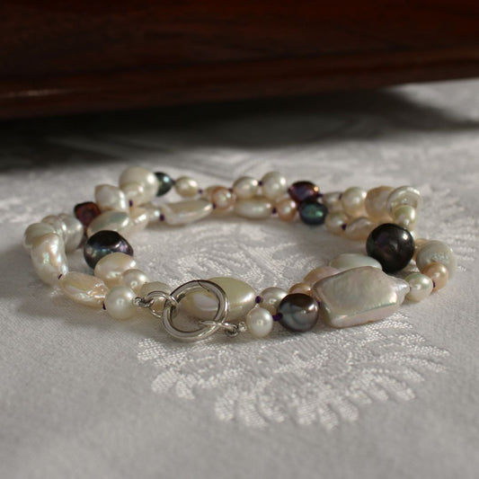 Mixed Pearl Necklace with Amethyst Silk