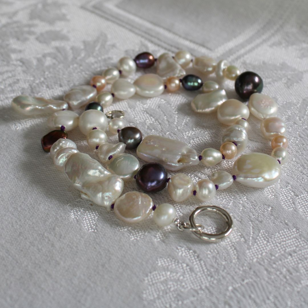 Mixed Pearl Necklace with Amethyst Silk
