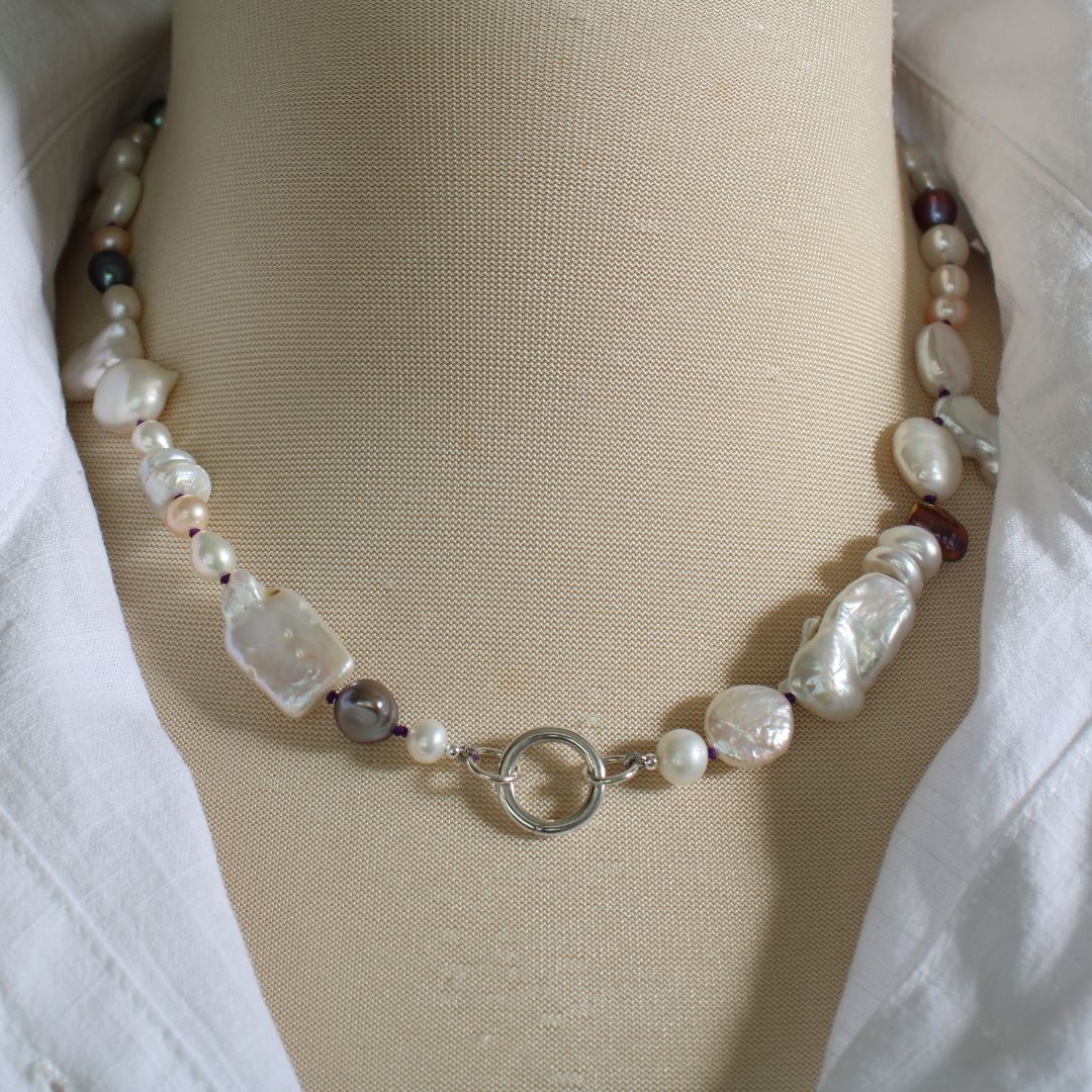 Mixed Pearl Necklace with Amethyst Silk