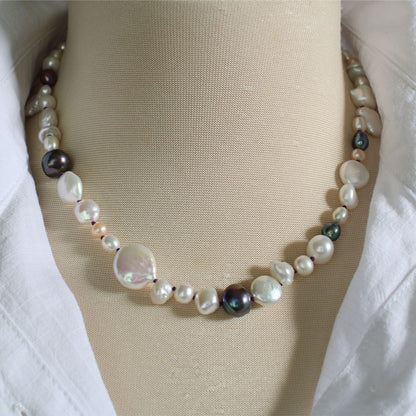 Mixed Pearl Necklace with Amethyst Silk
