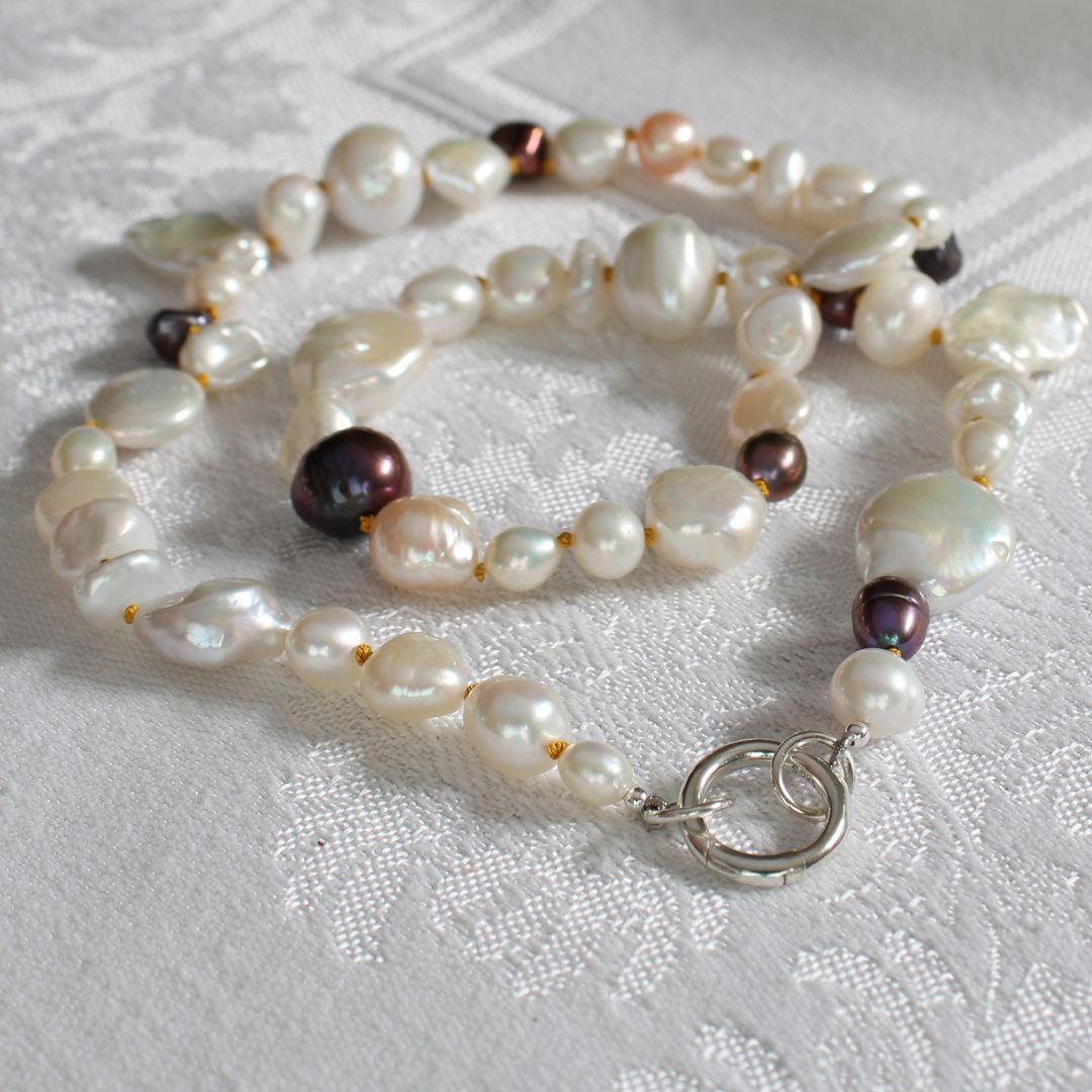 Mixed Pearl Necklace with Citrine Silk