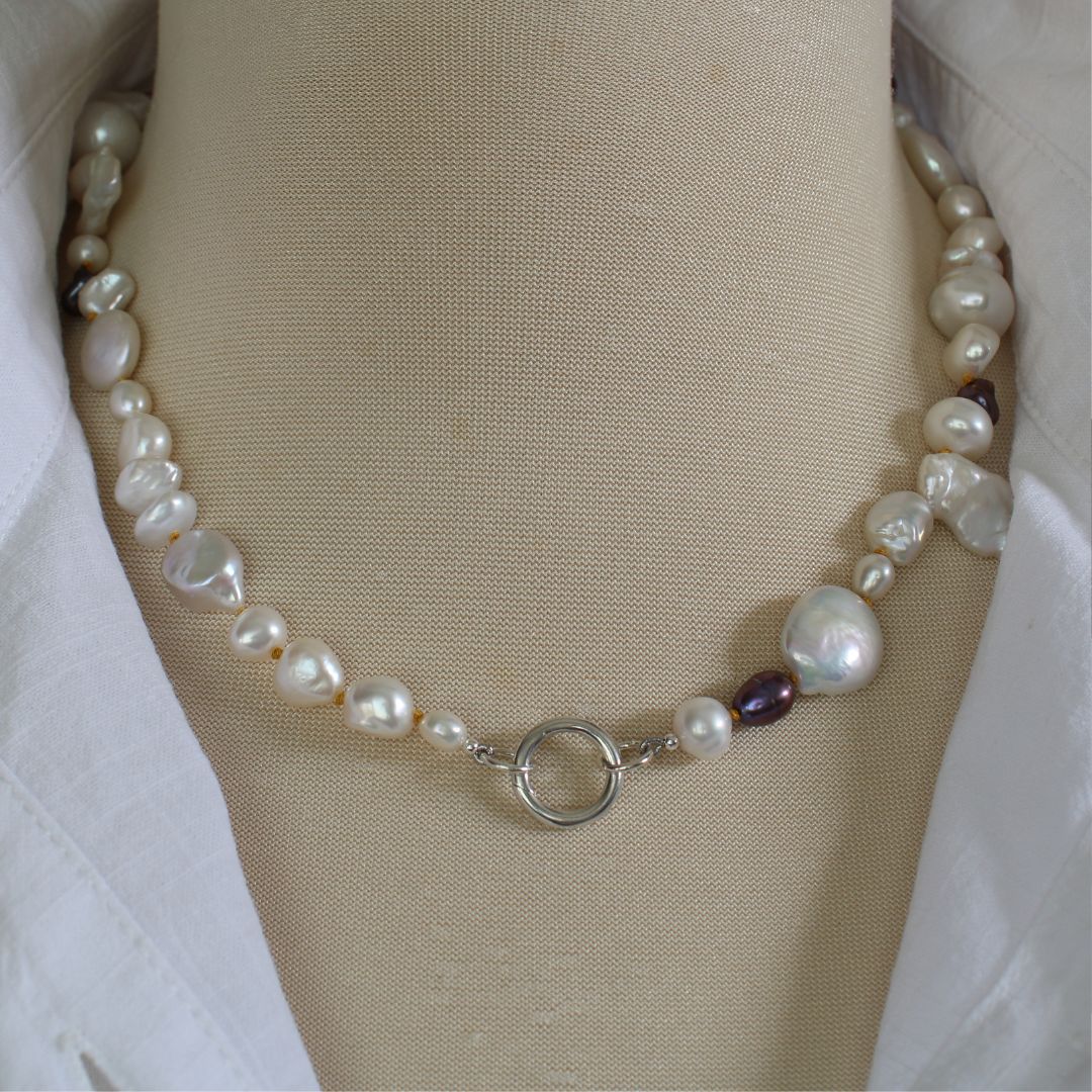 Mixed Pearl Necklace with Citrine Silk