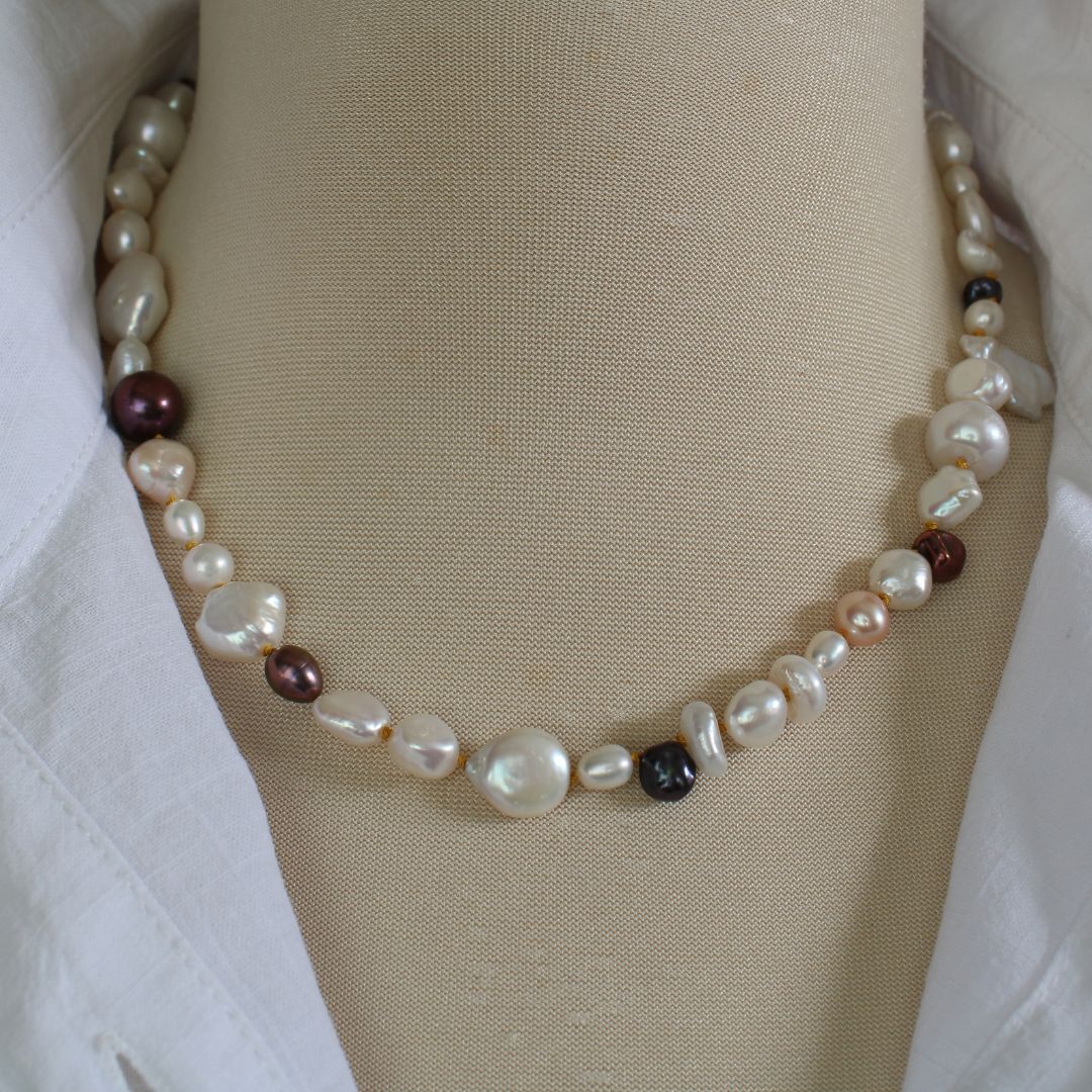 Mixed Pearl Necklace with Citrine Silk