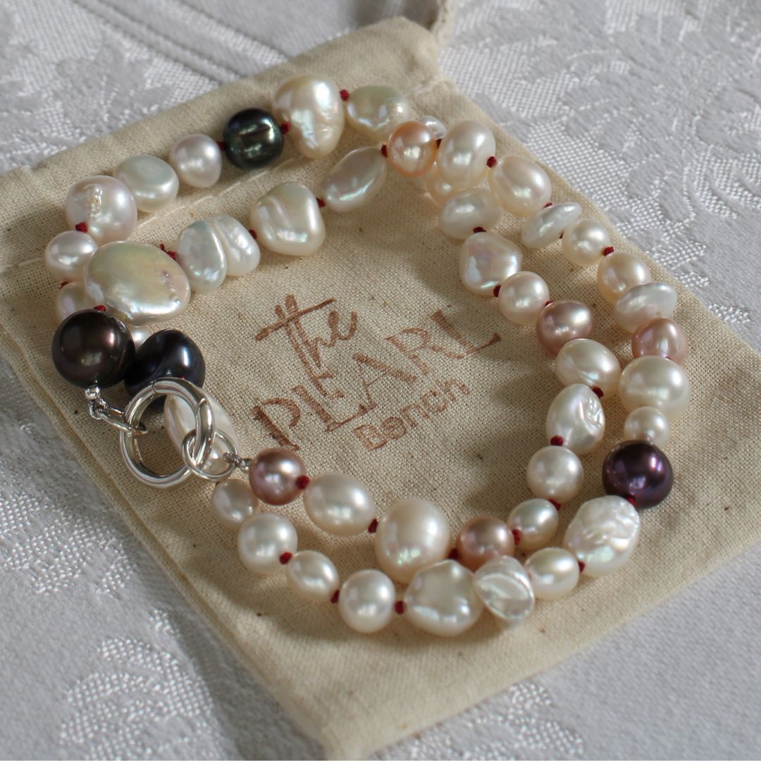 Mixed Pearl Necklace with Garnet Silk
