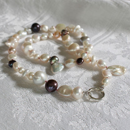 Mixed Pearl Necklace with Old Rose Silk
