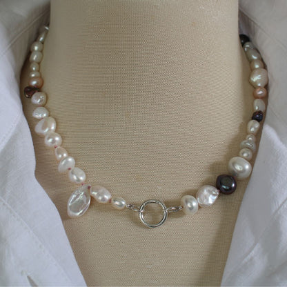Mixed Pearl Necklace with Old Rose Silk