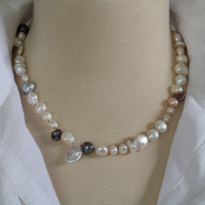 Mixed Pearl Necklace with Old Rose Silk