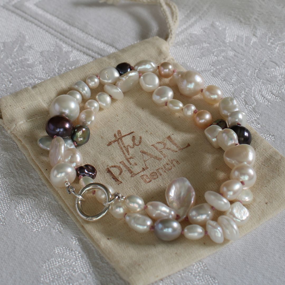 Mixed Pearl Necklace with Old Rose Silk