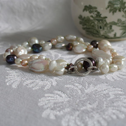Mixed Pearl Necklace with Peridot Silk