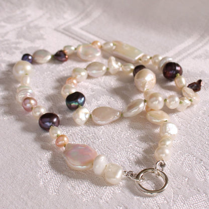Mixed Pearl Necklace with Peridot Silk