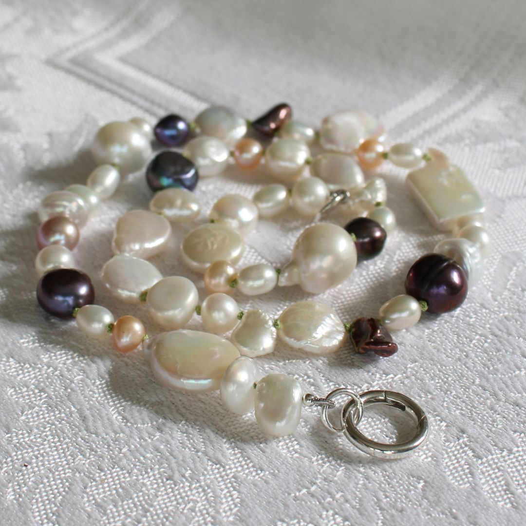 Mixed Pearl Necklace with Peridot Silk